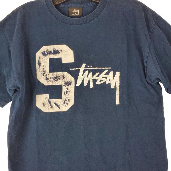 Vintage STUSSY Shirt Adult Medium Blue BIG S Logo Spell Out 1980 Streetwear Y2K - Picture 2 of 10